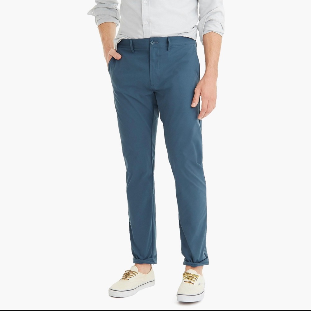Mens J Crew Tech Pants 35 x 34 Slate Blue Slim Fit Lightweight Chino Style NWT